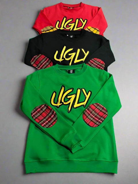 Red Green and Black Ugly Christmas Sweater with unique holiday patterns - DO IT UGLY"